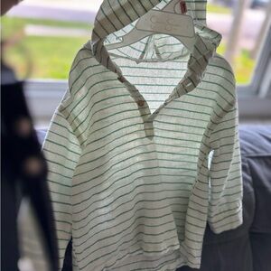 Zara Green and White Striped Hoodie Sweatshirt
